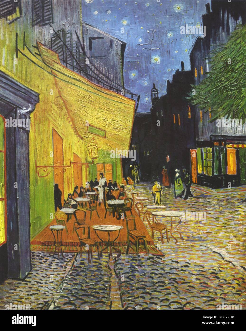 Title: Cafe Terrace Creator: Vincent van Gogh Date: 1888 Medium: Oil on canvas Dimensions:  Location: Rijksmuseum Kroller-Muller, Otterlo, Netherlands Stock Photo