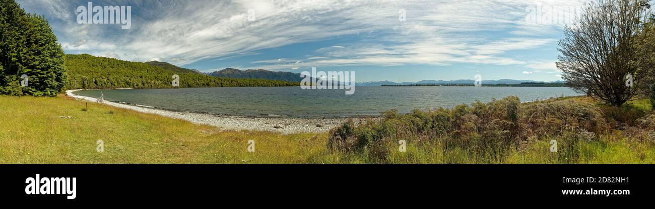 Landscape New Zealand - National Park Fiordland, South Island, beautiful mountain, forest and fiord sceneries. Stock Photo