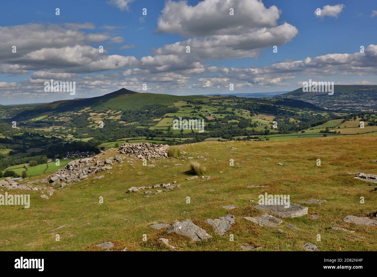 A view from the summit of Table Mountain above Crickhowell town looking