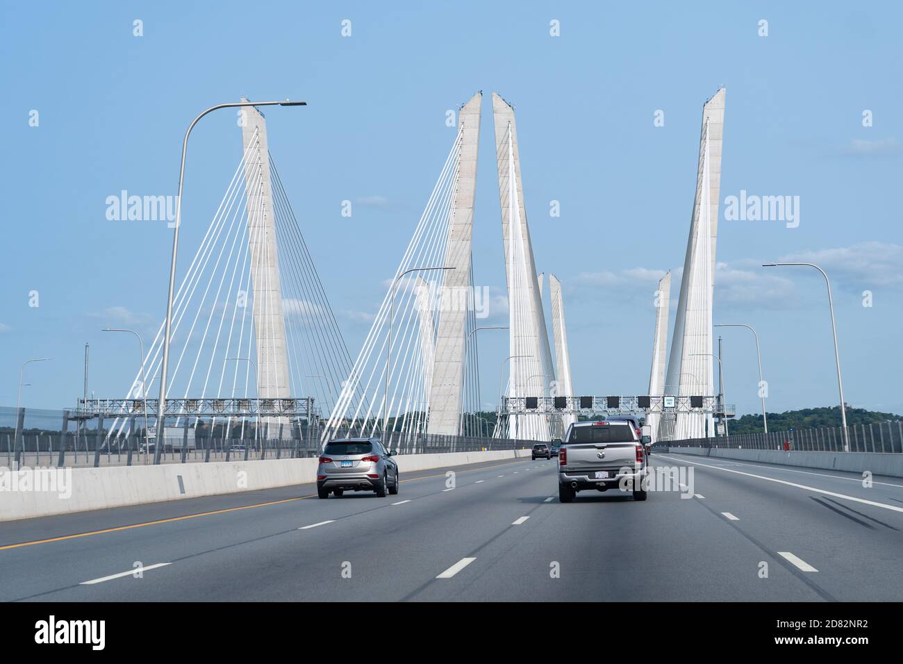 Tarrytown, NY - Sept. 16, 2020: Travelling east on the Governor Mario M. Cuomo Bridge. Stock Photo