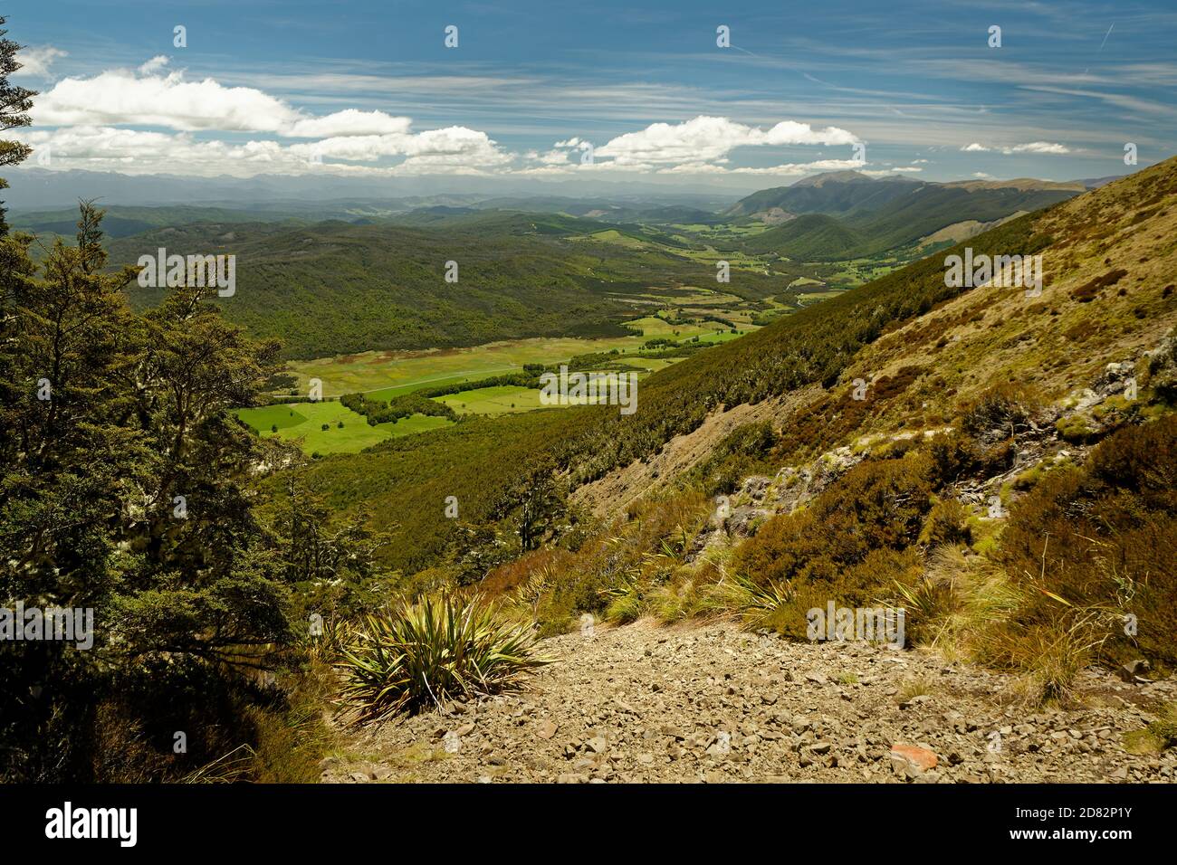 Nelson Lakes National Park located in the South Island of New Zealand, at two lakes Rotoiti and Rotoroa, valleys Travers, Sabine, D'Urville and mounta Stock Photo