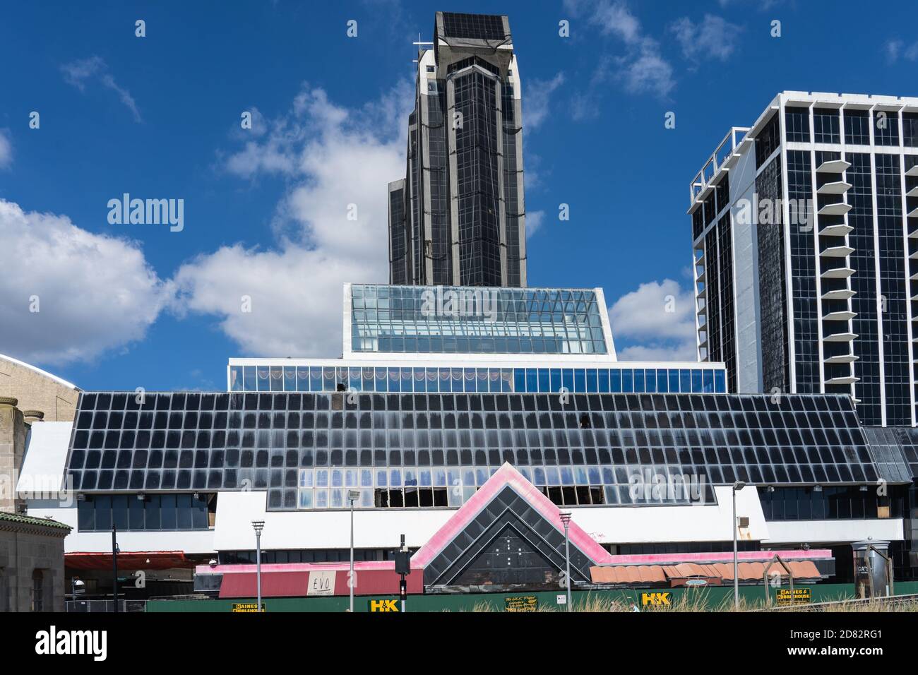 Atlantic City, NJ - Oct. 6, 2020: Demolition has begun on the old Trump Plaza Hotel and Casino on the boardwalk in preparation for implosion. Stock Photo