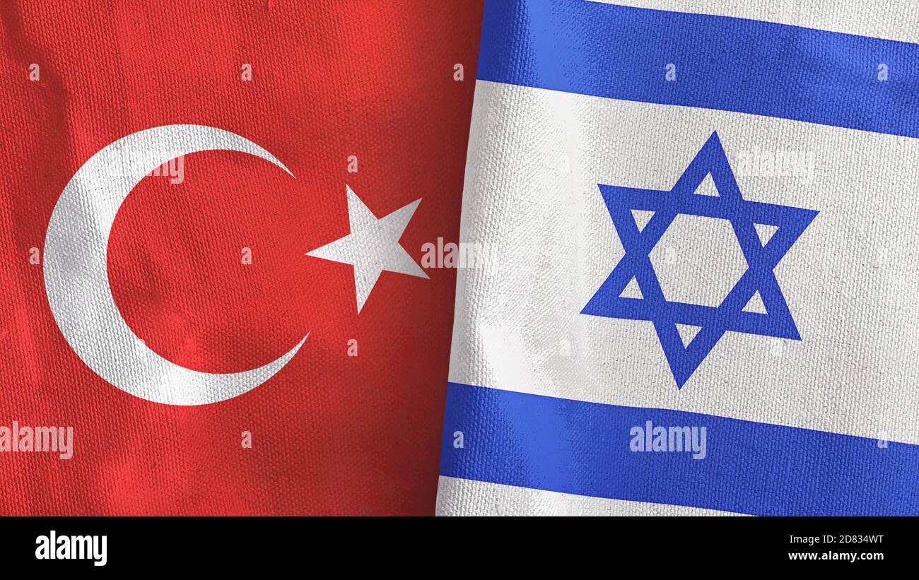 Israel and Turkey two flags textile cloth 3D rendering Stock Photo