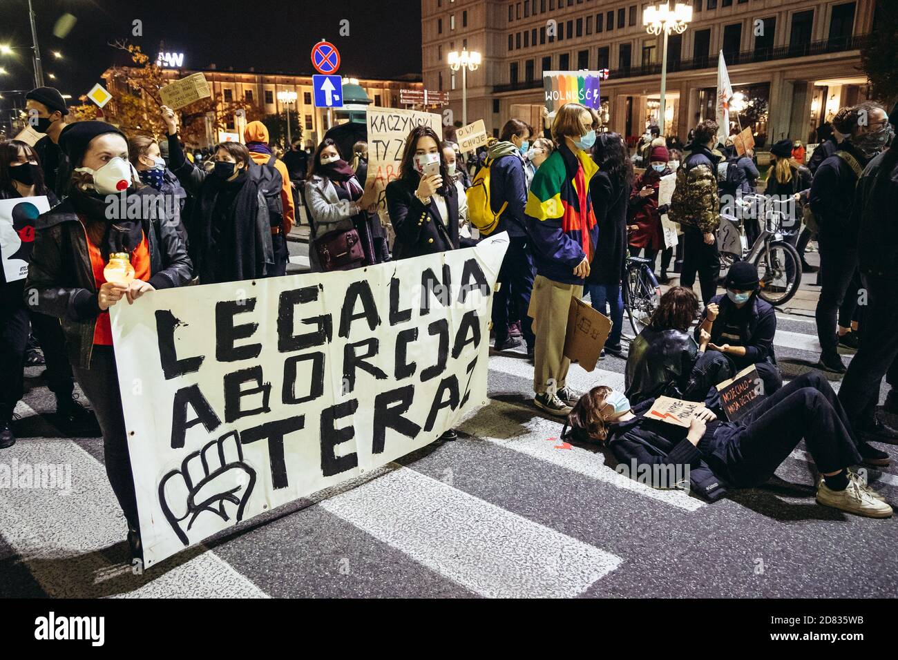 Warsaw, Poland - October 26, 2020: Legal abortion now - people blocked the streets of the city during 5th day of protest against ruling that could lea Stock Photo