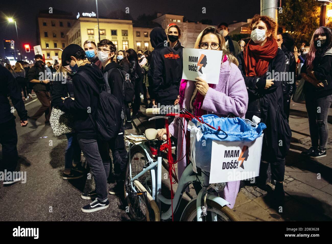 Warsaw, Poland - October 26, 2020: Pro choice supporters blocked the streets of the city during 5th day of protest against ruling that could lead to n Stock Photo