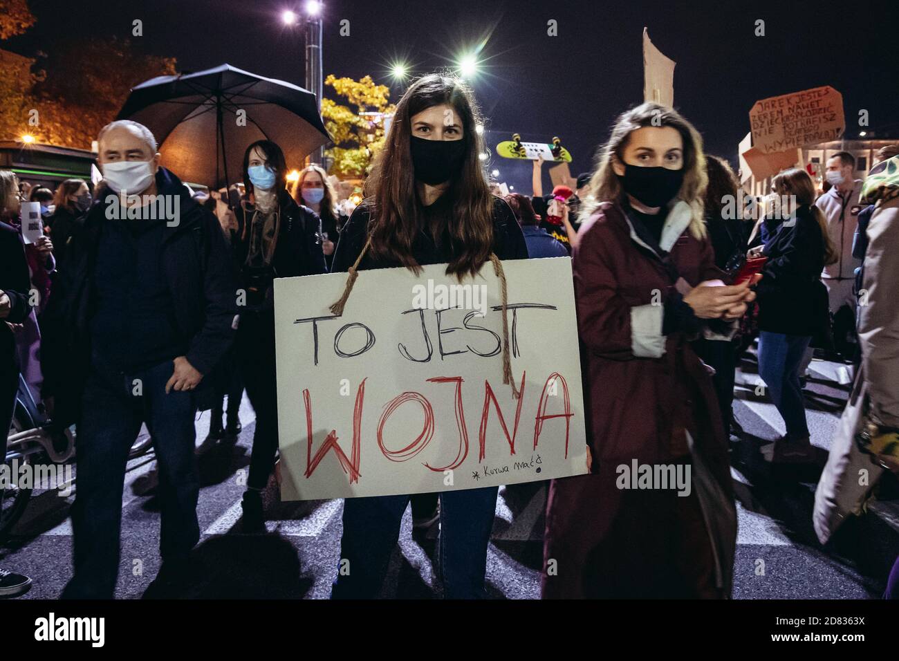 Warsaw, Poland - October 26, 2020: This is war - Pro-choice supporters blocked the streets in city centre during 5th day of protest against ruling tha Stock Photo
