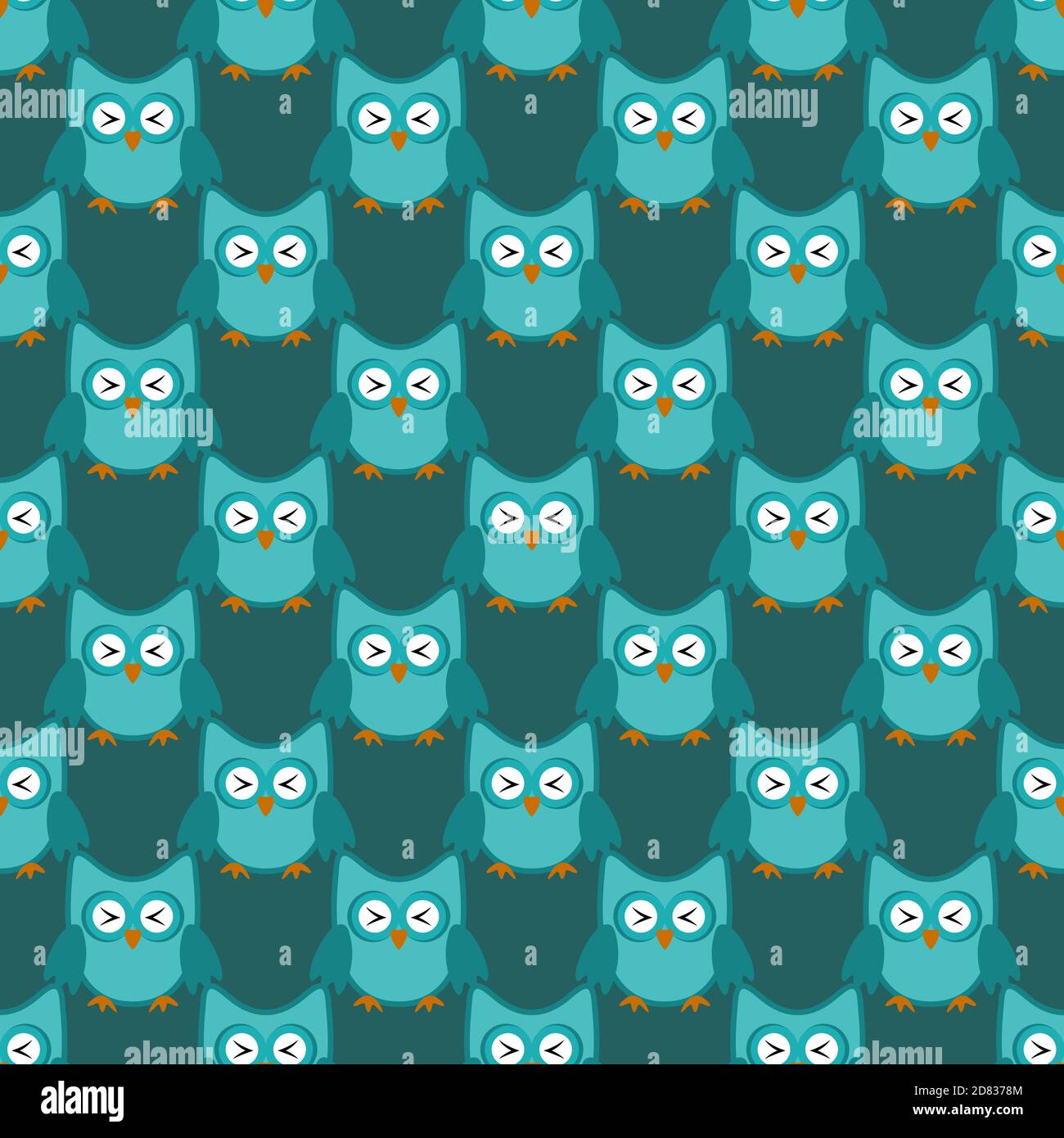 Owl stylized art seemless pattern green colors Stock Vector