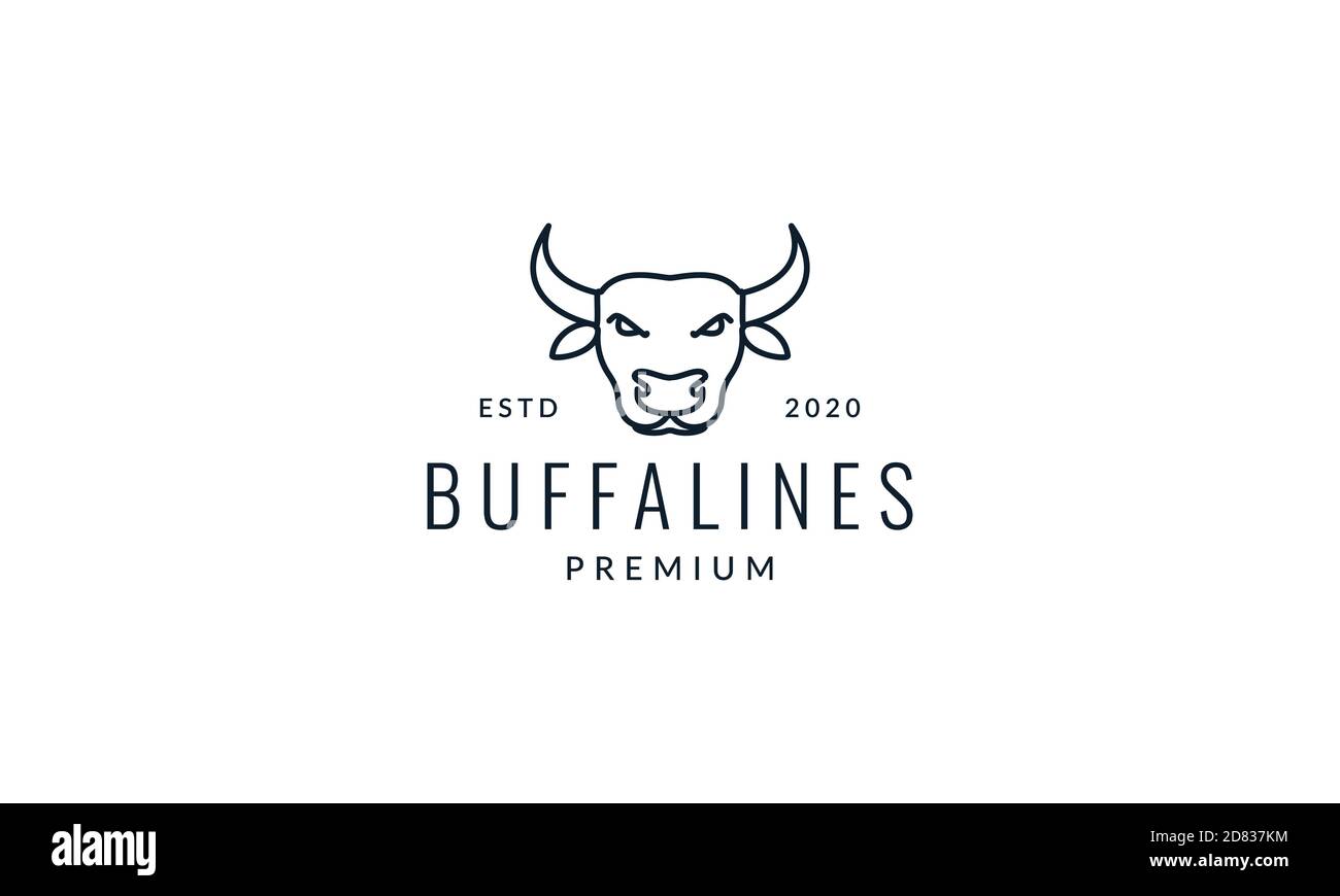 head face cow or buffalo line outlines simple logo vector icon ...
