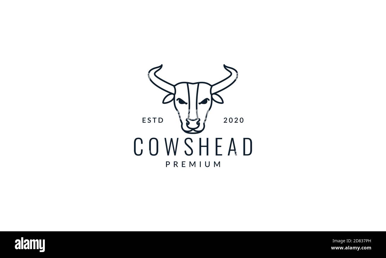 head cow or cattle line outline hipster logo vector icon illustration ...