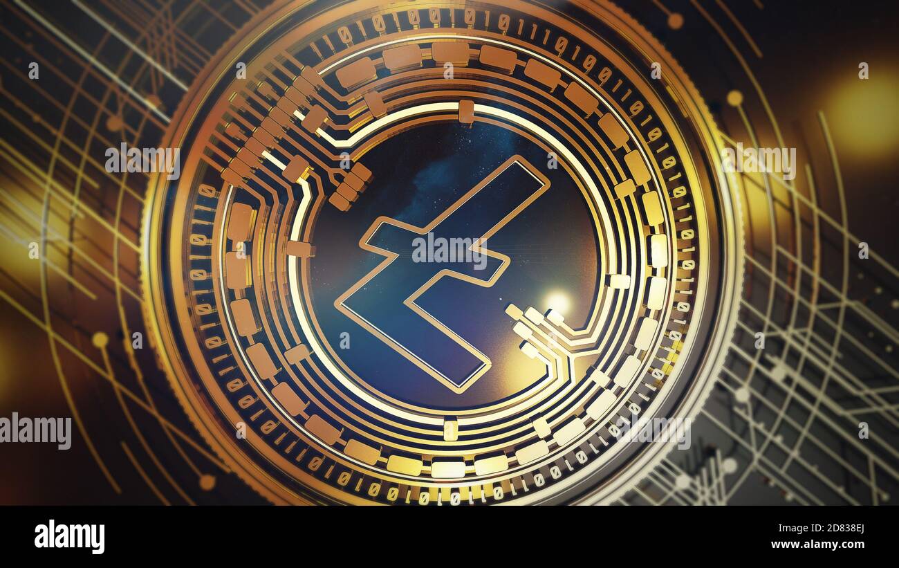 A detailed 3D rendering of a physical Litecoin coin