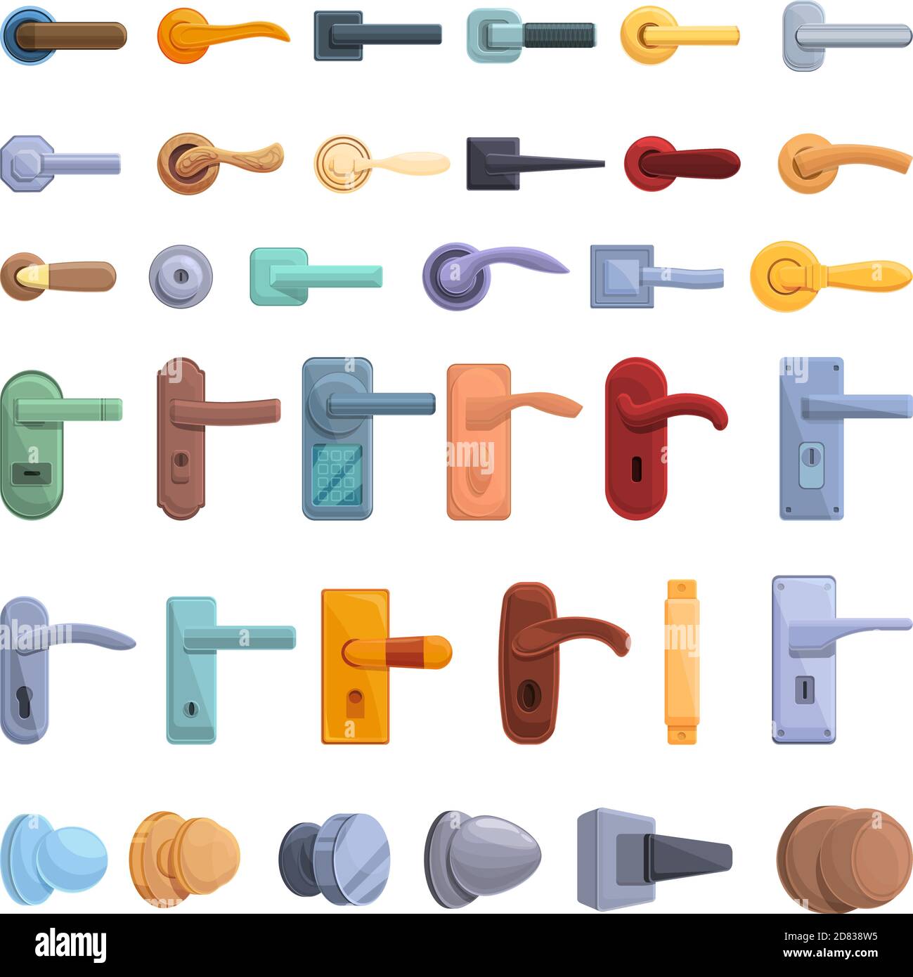 Door handles icons set. Cartoon set of door handles vector icons for web design Stock Vector