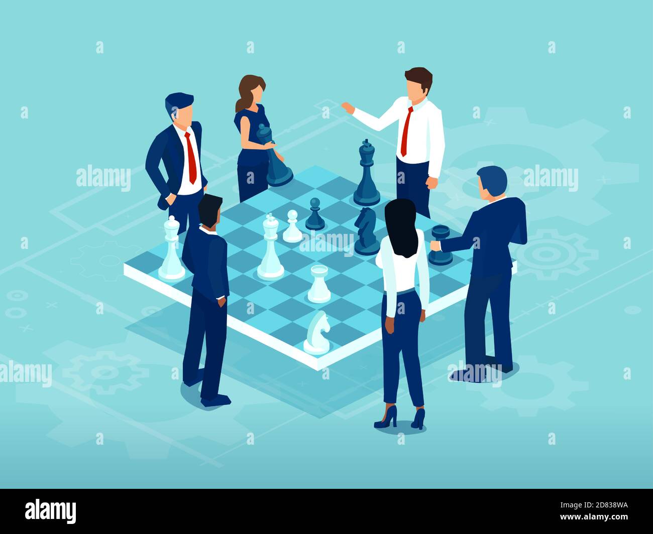 Vector of businessmen and women playing chess game brainstorming a strategy for success Stock Vector