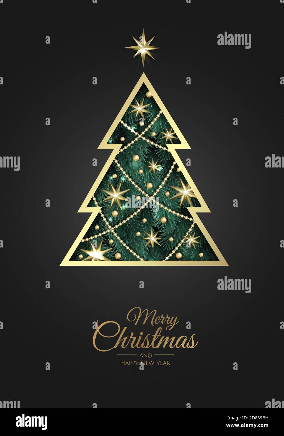 Merry Christmas greeting card with new years tree. Vector holiday ...