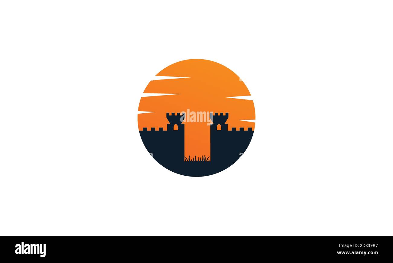 castle walls with sunset logo vector icon illustration Stock Vector