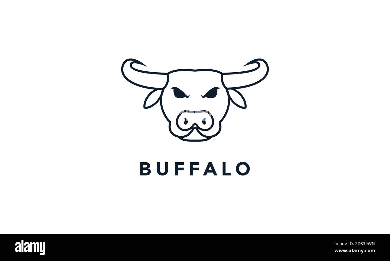 head buffalo strong line outline hipster logo vector icon illustration ...