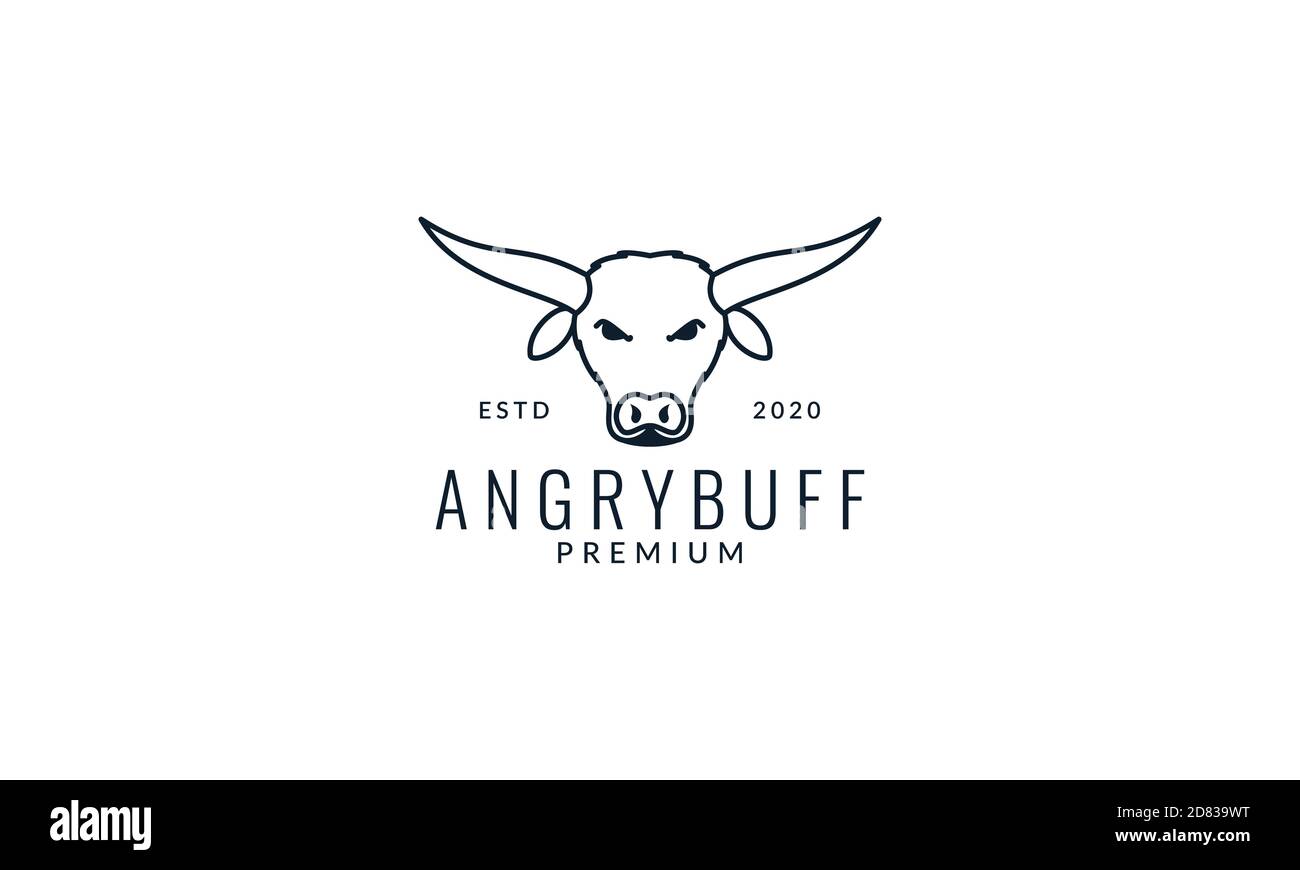 head buffalo line outline hipster vintage logo vector icon illustration ...