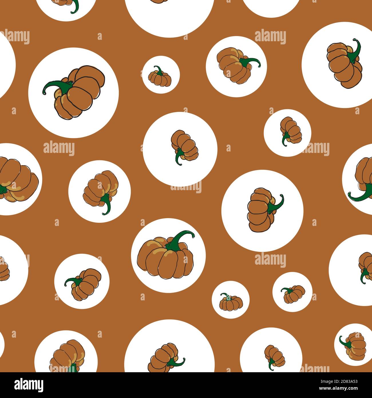 Pumpkin Theater pumpkins in white circles seamless vector repeat surface pattern design Stock Vector