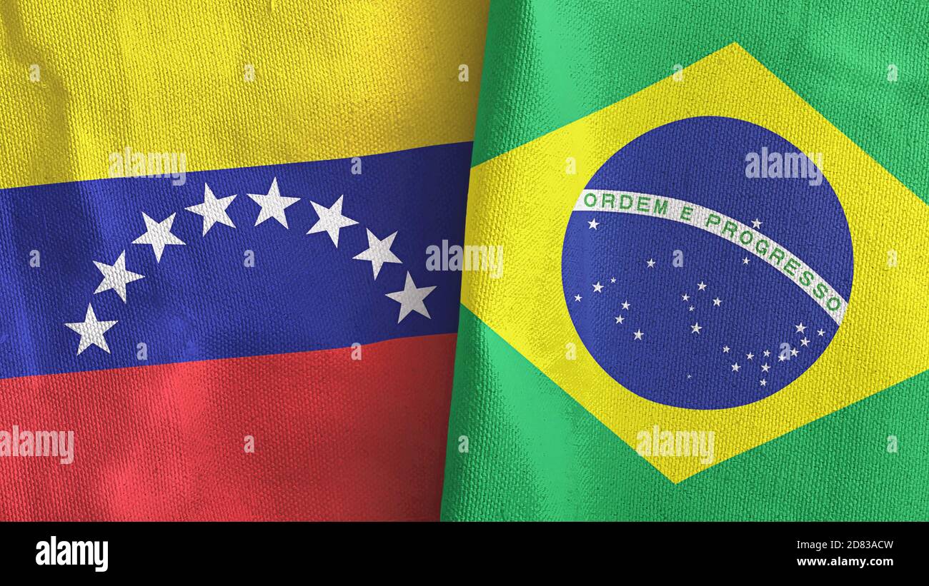 Brazil and Venezuela two flags textile cloth 3D rendering Stock Photo