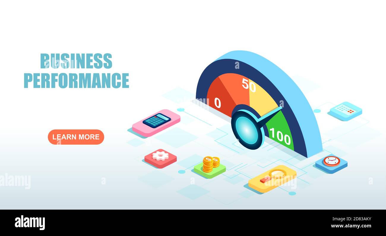 Vector of a business performance meter indicating maximum Stock Vector