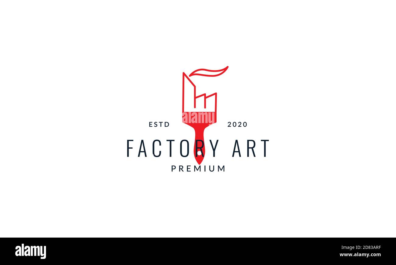 factory with paint brush art creative logo vector icon illustration Stock Vector