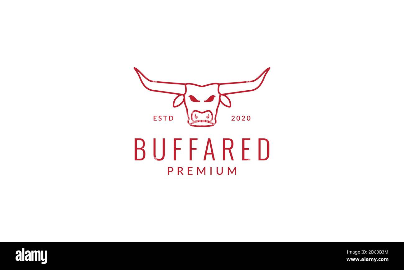 head buffalo long horn line outline logo vector icon illustration Stock ...