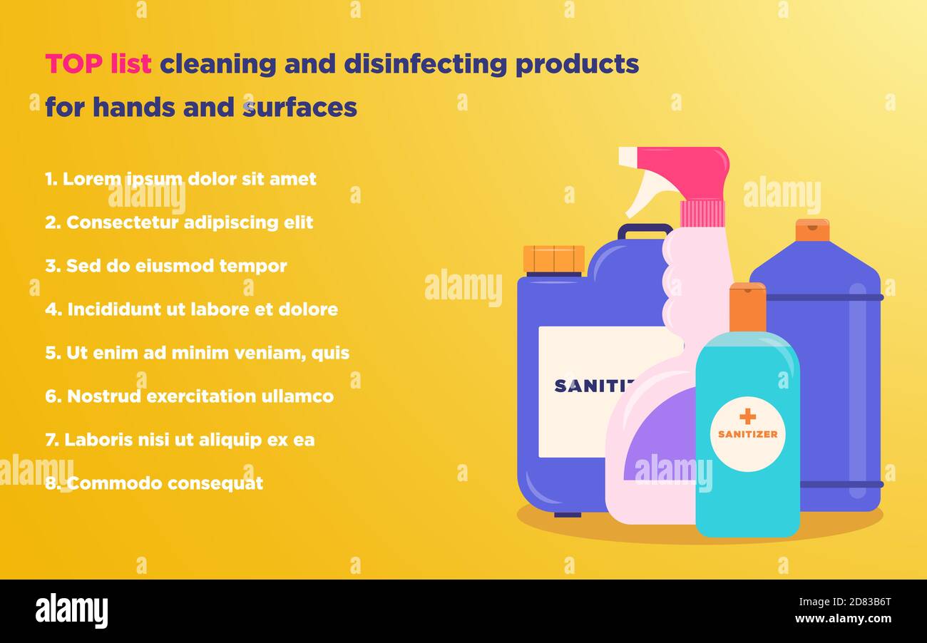 Disinfectants and antiseptics Vector illustration in flat design Stock
