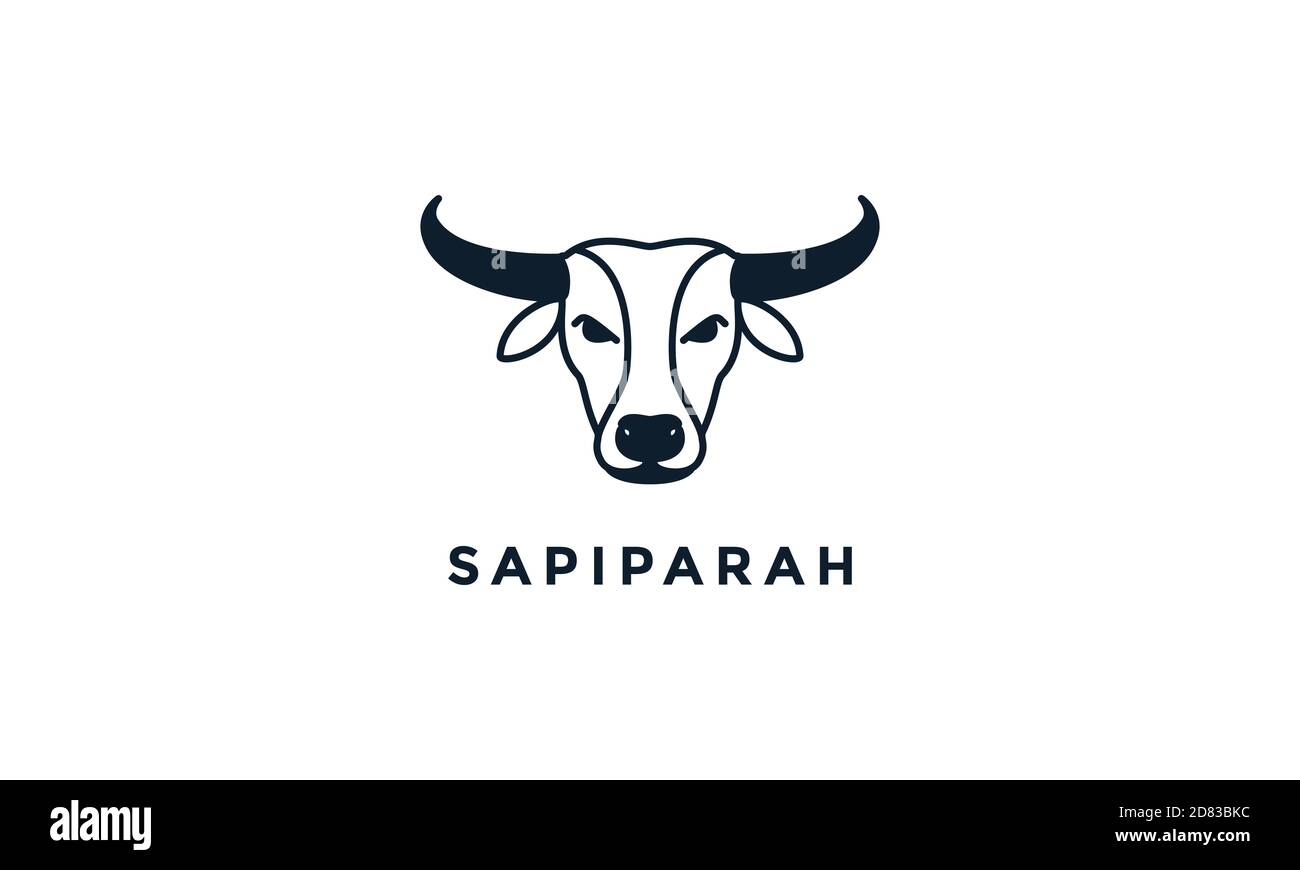 head cow or cattle line outline modern logo vector icon illustration ...