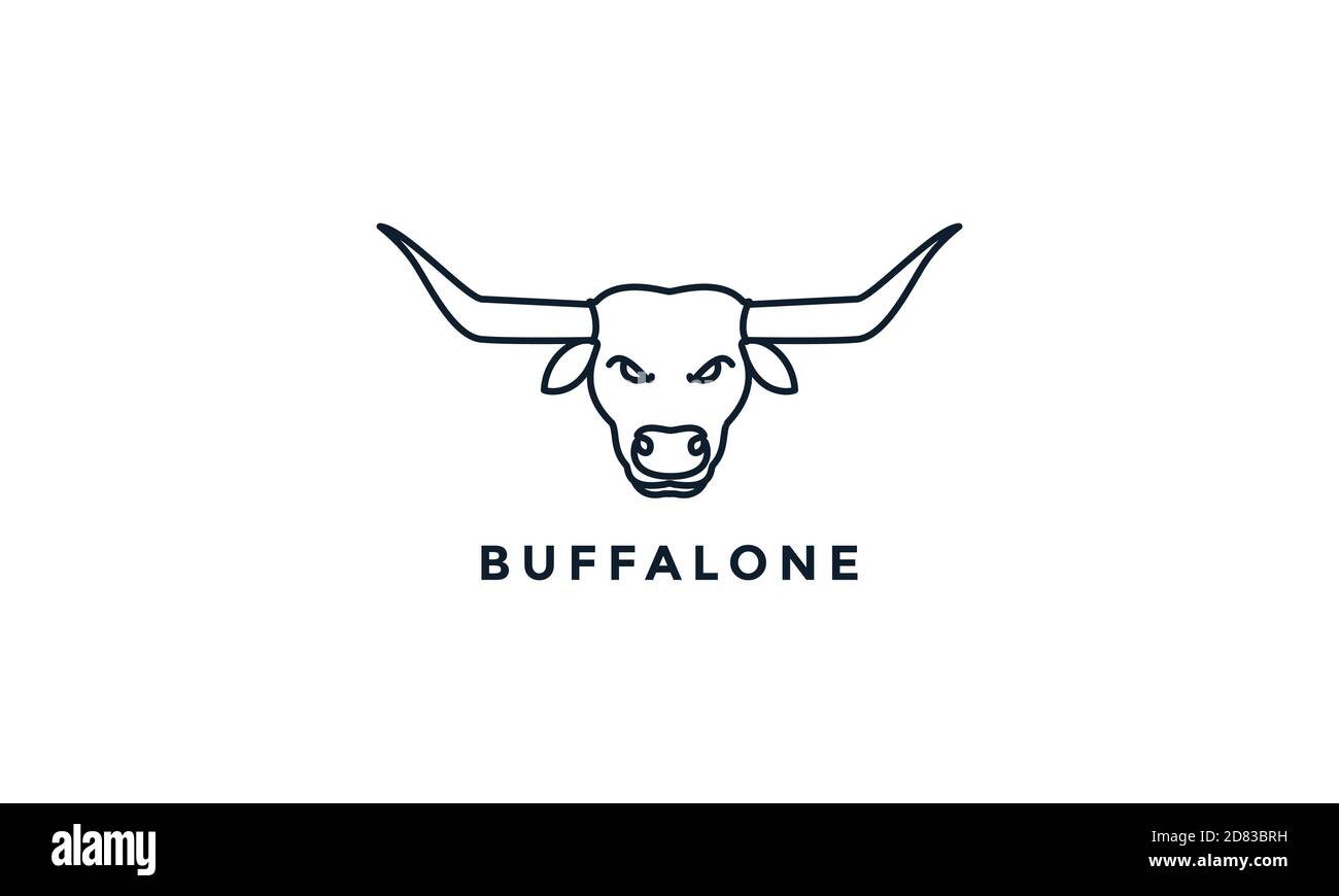 head buffalo or cow line outline hipster logo vector icon illustration ...