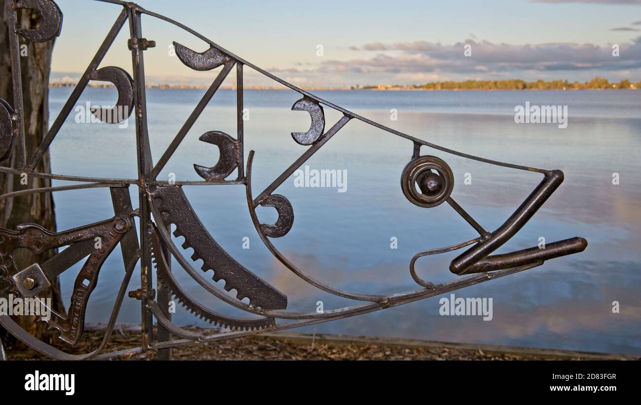 Murray cod Inspired artistic fish at Lake Mulwala Australia sculpted by