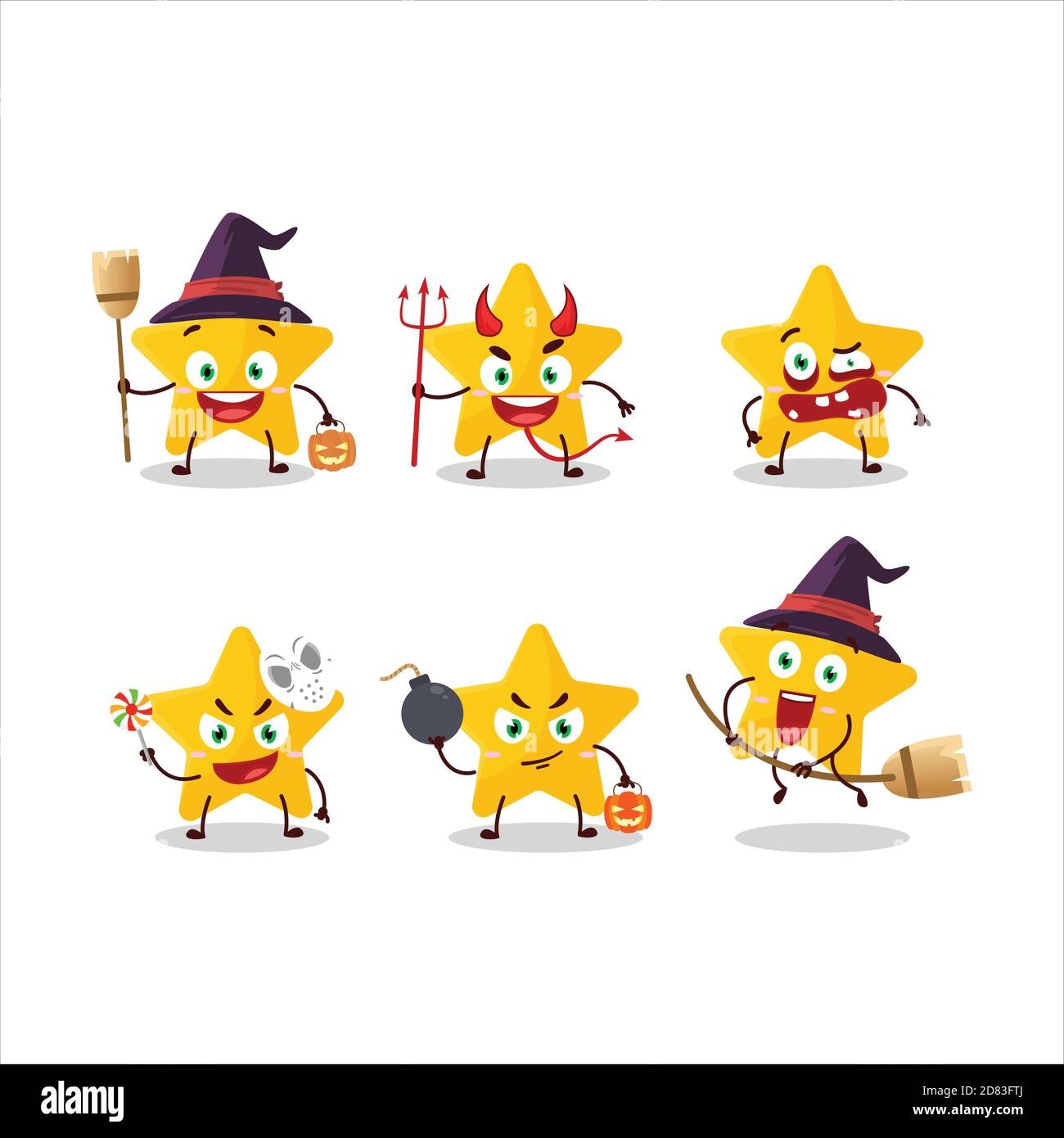 Halloween expression emoticons with cartoon character of yellow star ...
