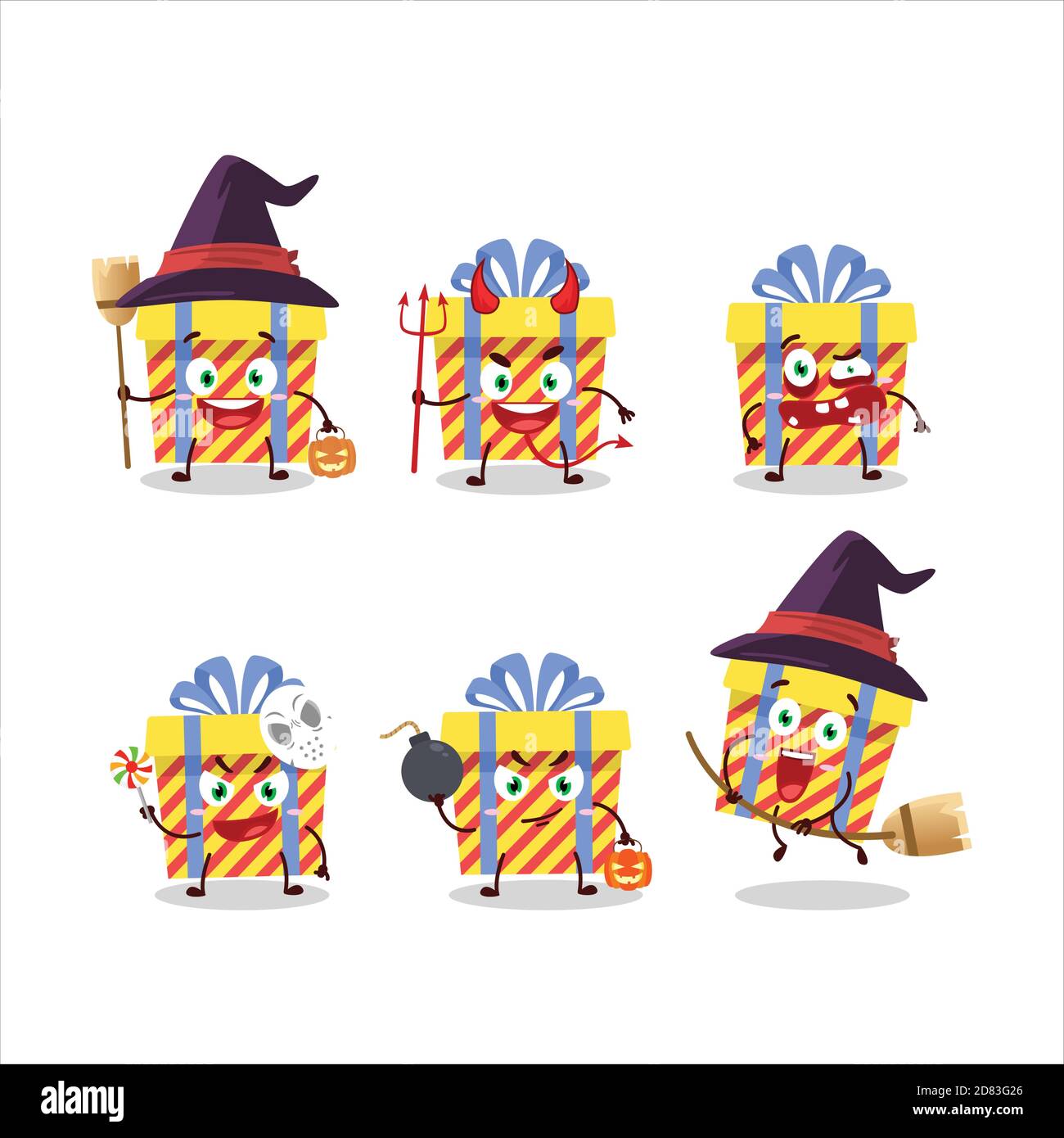 Halloween expression emoticons with cartoon character of yellow stripes ...