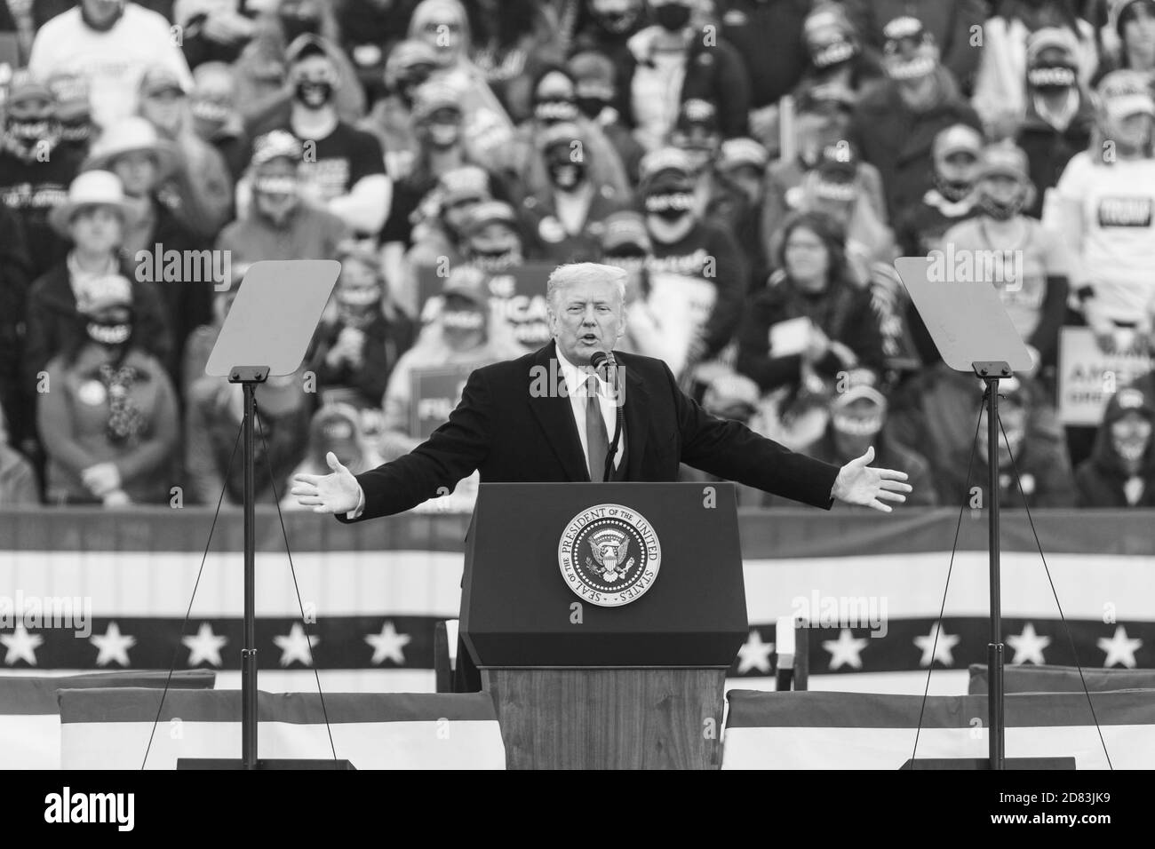 Lititz, PA - October 26, 2020: President Donald Trump speaks to supporters during Make America Great Again Victory Rally at Lancaster airport Stock Photo