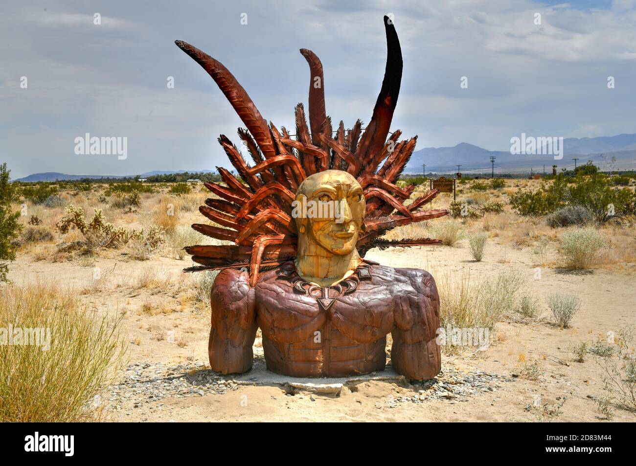 Borrego Spring, CA - July 12, 2020: Outdoor metal sculpture of a native american, close to Anza-Borrego Desert State Park. Stock Photo