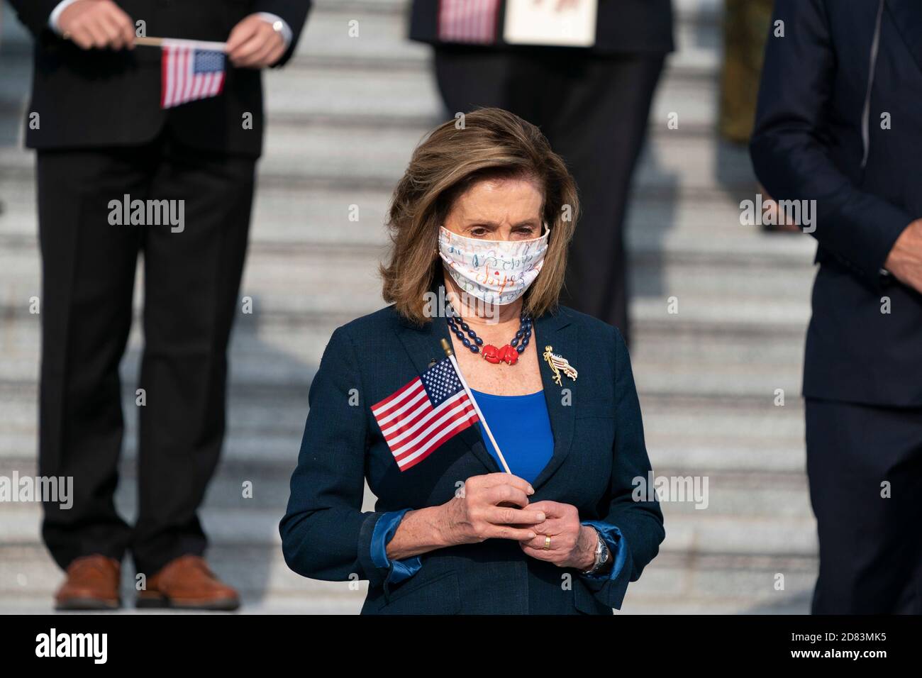US House Speaker Nancy Pelosi, D-CA, participates in a moment of silence honoring the victims of the 9/11 terrorist attack outside the US Capitol Building on September 11, 2020 in Washington, D.C. Credit: Alex Edelman/The Photo Access Stock Photo