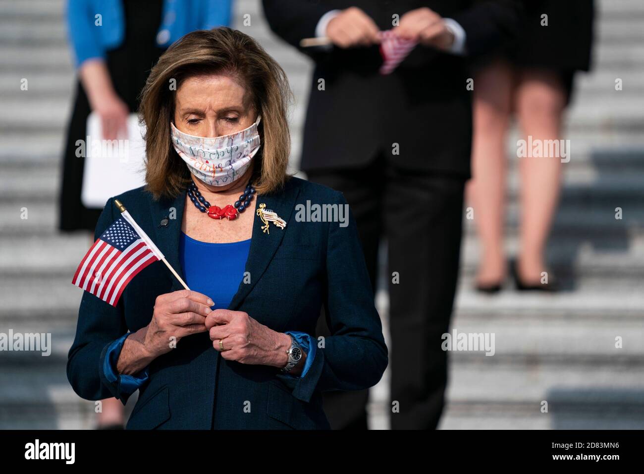 US House Speaker Nancy Pelosi, D-CA, participates in a moment of silence honoring the victims of the 9/11 terrorist attack outside the US Capitol Building on September 11, 2020 in Washington, D.C. Credit: Alex Edelman/The Photo Access Stock Photo