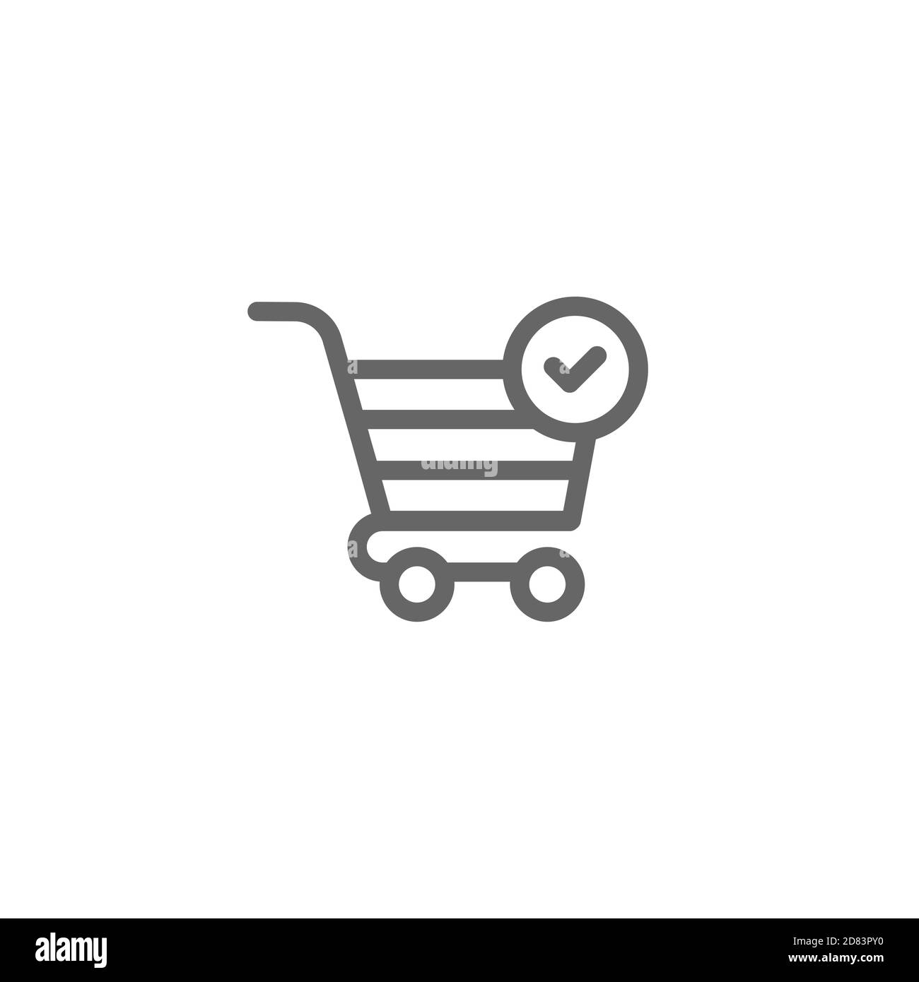Black line shopping cart with tick sign button. Simple icon isolated on  white background. Store trolley with wheels. Flat vector Illustration. Good  fo Stock Vector Image & Art - Alamy