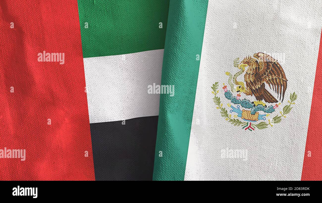 Mexico and United Arab Emirates two flags textile cloth 3D rendering Stock Photo