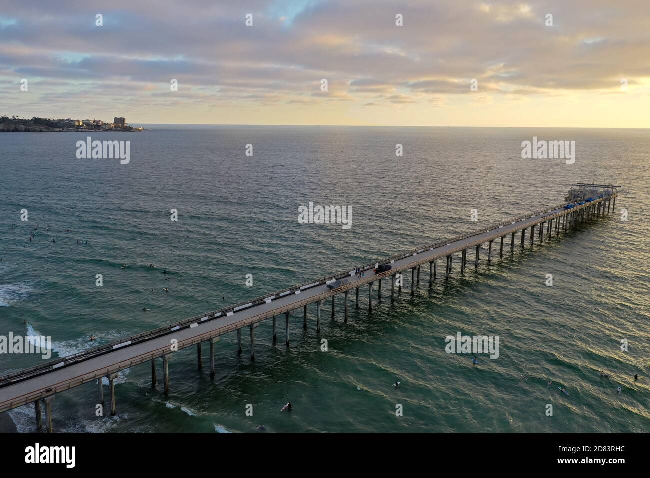 Aerial view of Scripps Coastal Reserve in La Jolla, California at sunset. Stock Photo