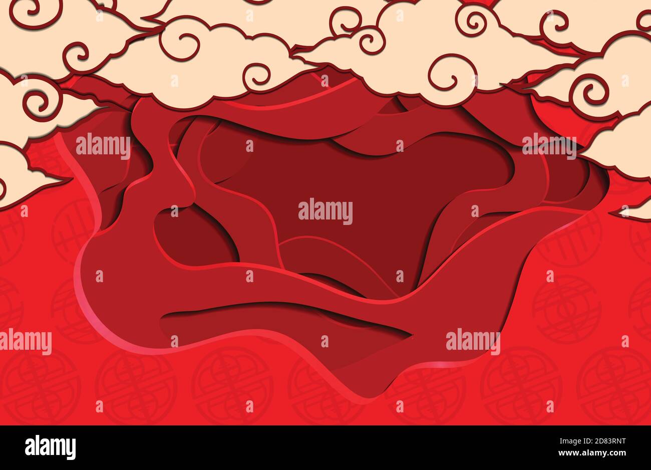 Chinese red greeting card with 3d chinese clouds and background cut out ...