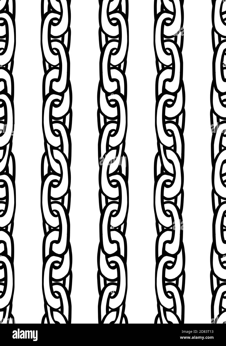 Seamless black and white texture with hand drawn vertical chains
