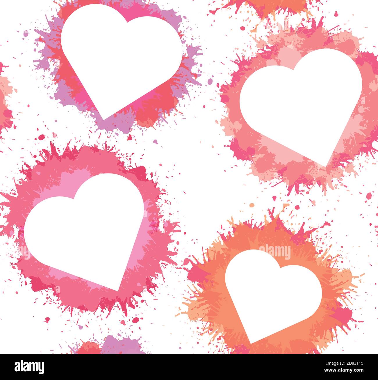 Seamless pattern with hearts and pink watercolor splashes on white ...