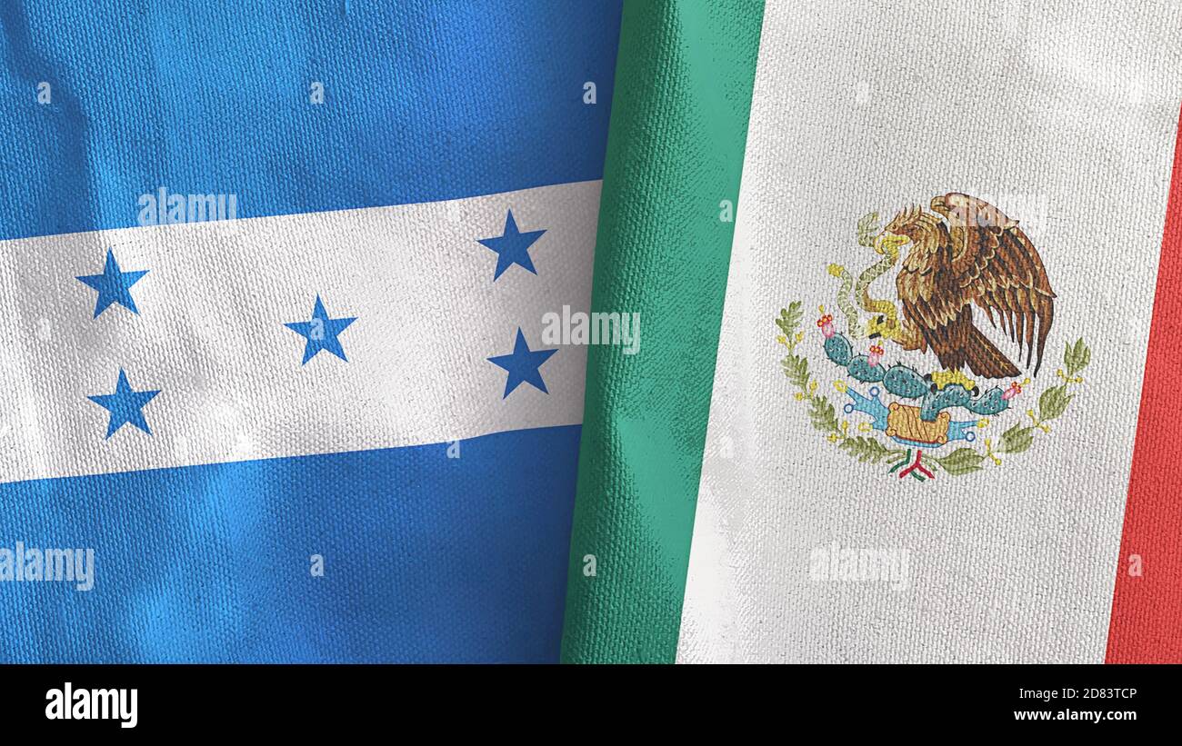 Mexico and Honduras two flags textile cloth 3D rendering Stock Photo