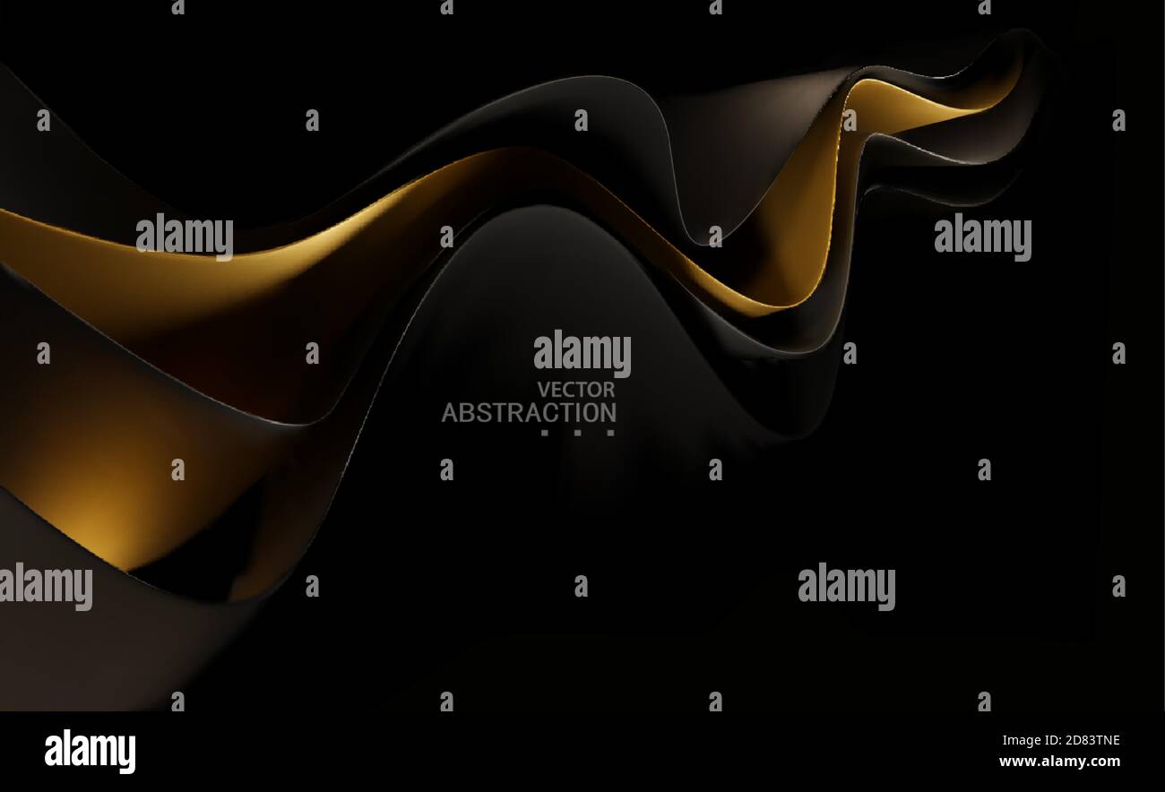 Vector abstract background with golden waves on a black background ...