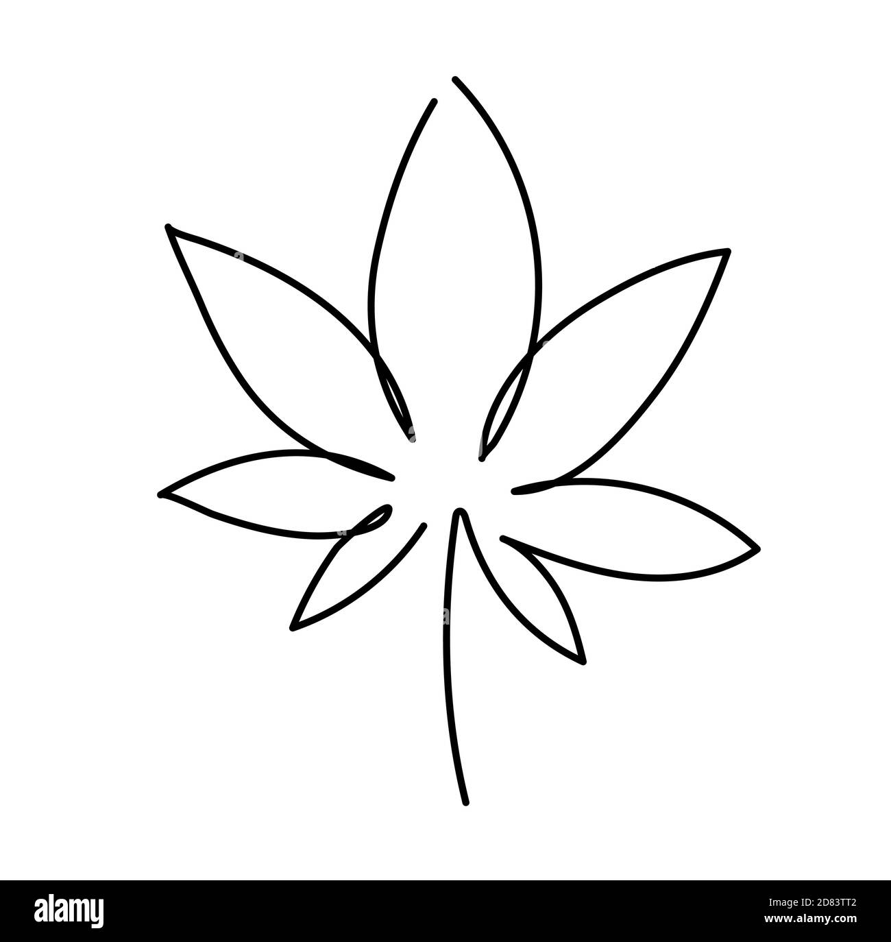 Cannabis leaf icon. Graphic line drawing of marijuana, logo, symbol. Vector illustration. Beautiful minimalistic hand drawing of a plant Stock Vector