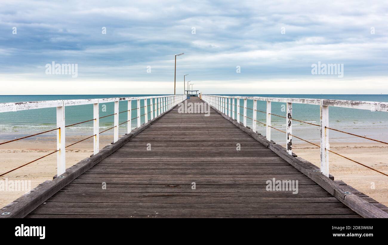 The old largs bay jetty on an overcast day with no people in adelaide ...