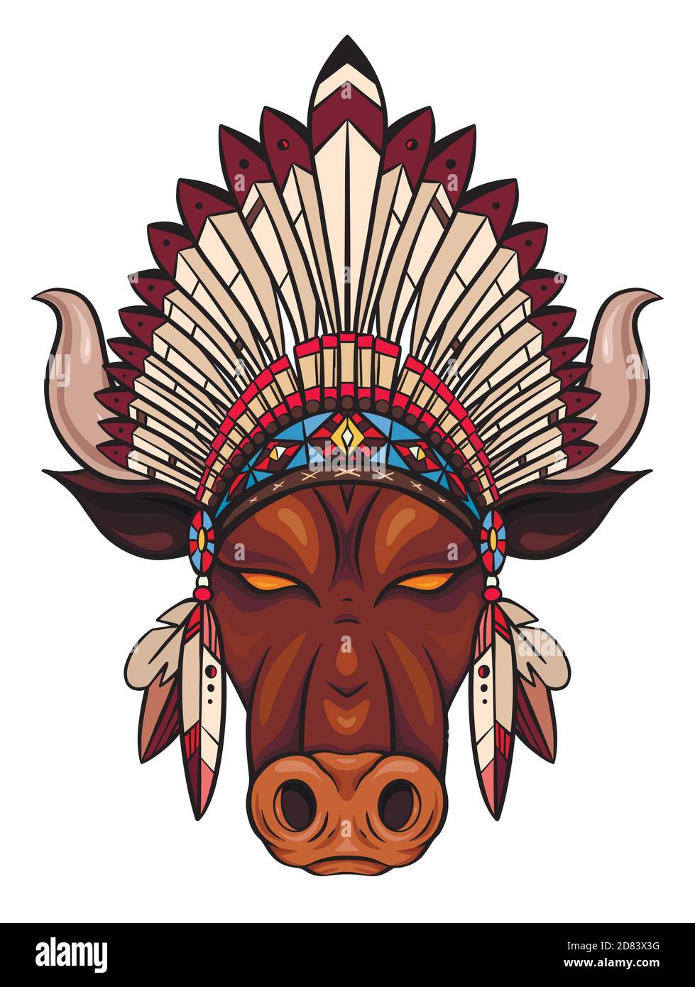 Coloring illustration of a bull head 