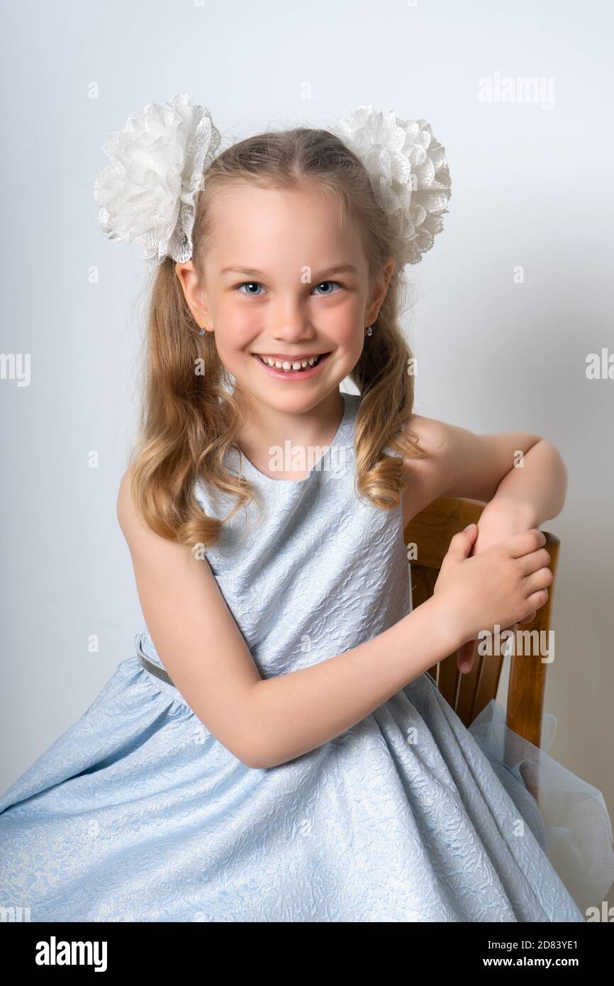 Portrait of happy smiling child girl isolated on white background Stock ...