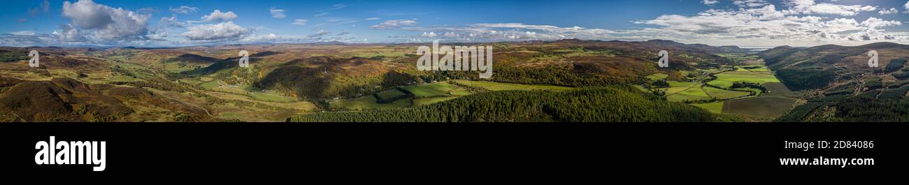 Strath Fleet, Rogart, Sutherland, Highland, Scotland, UK. Ultra wide panorama. Stock Photo