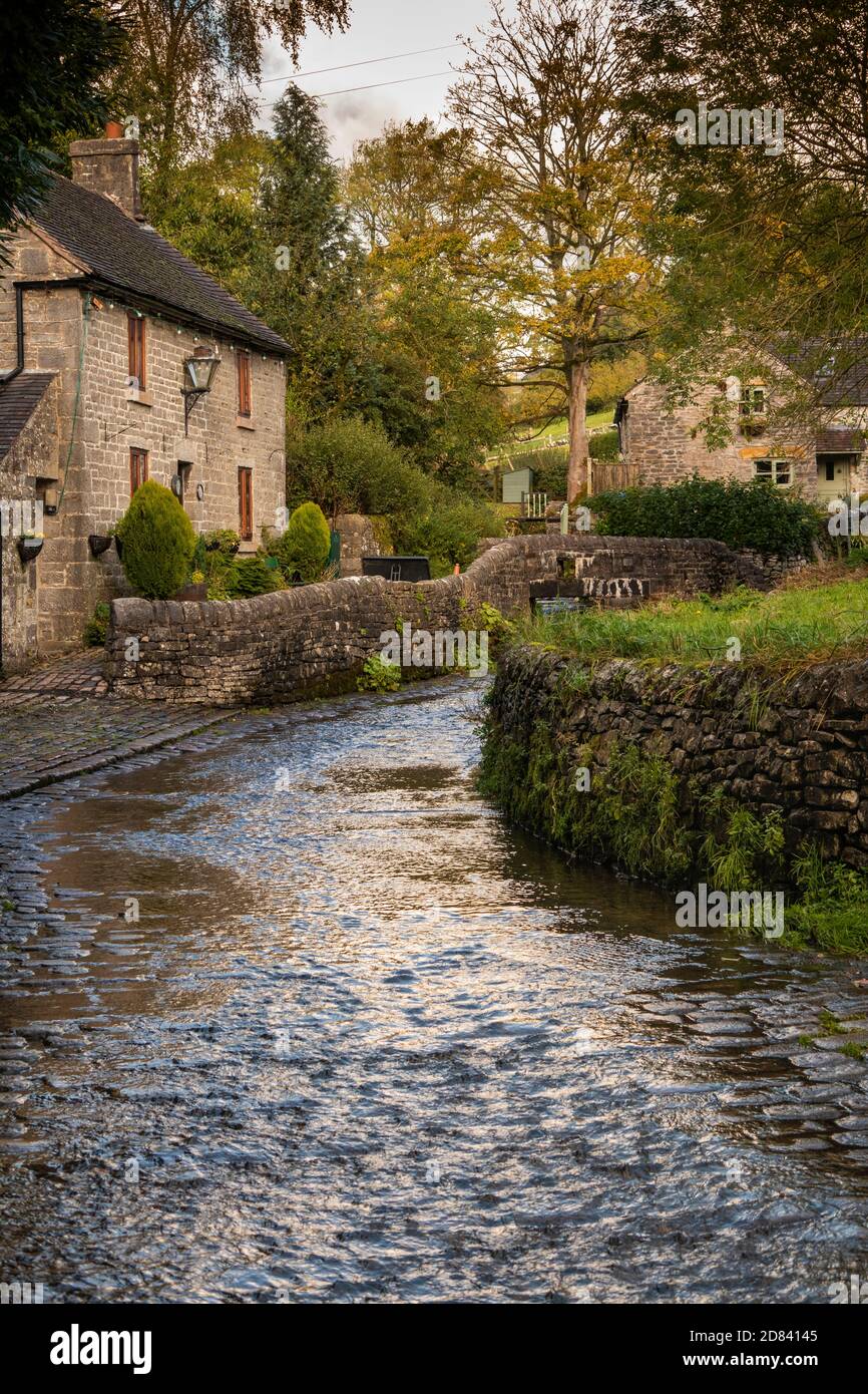 UK, England, Staffordshire, Moorlands, Butterton, Pothooks Lane, Hoo Brook flowing through ford Stock Photo