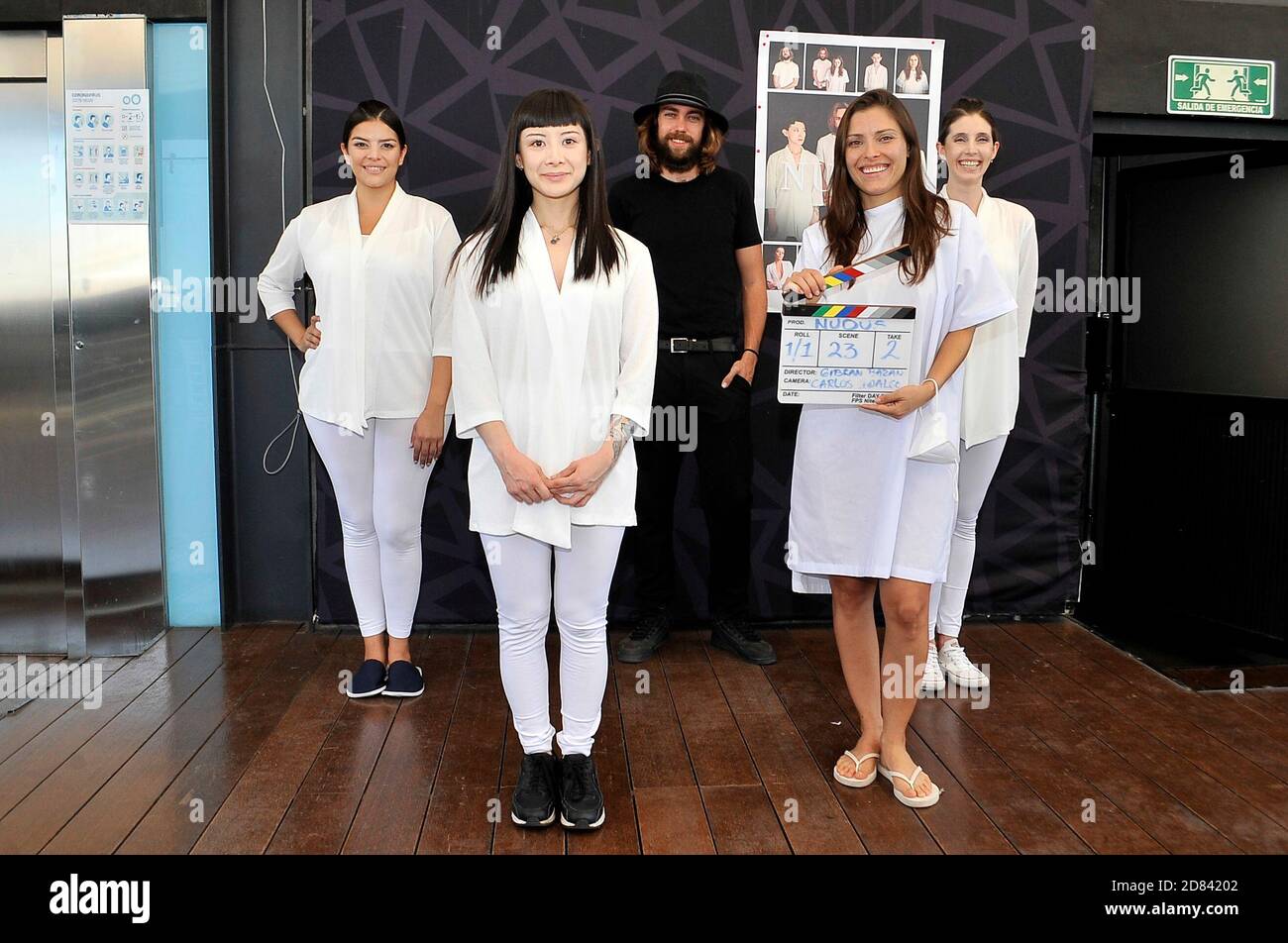 Mexico City, Mexico. 26th Oct, 2020. MEXICO CITY, MEXICO - OCTOBER 26: Vita Vargas, Sayaka Yokoyama, Alex Crusa, Carla Hernández, Myriam Behar poses for photos during The Blackboard And Press Conference of the movie (NUDUS) on October 26, 2020 in Mexico City, Mexico. Credit: Martin Gonzalez/ Eyepix Group/The Photo Access Credit: The Photo Access/Alamy Live News Stock Photo